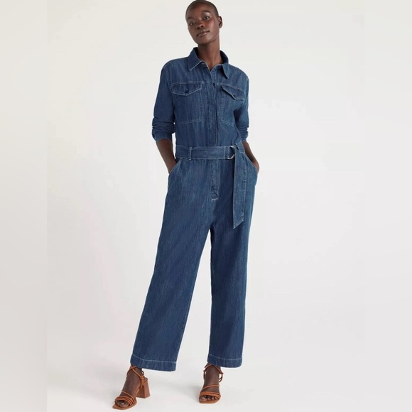 Free Assembly Pants - 🆕 FREE ASSEMBLY Chambray Denim Utility Shirt Long-Sleeved Jumpsuit Blue XS